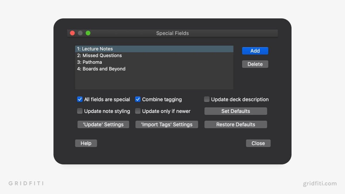 Special Fields Organizer
