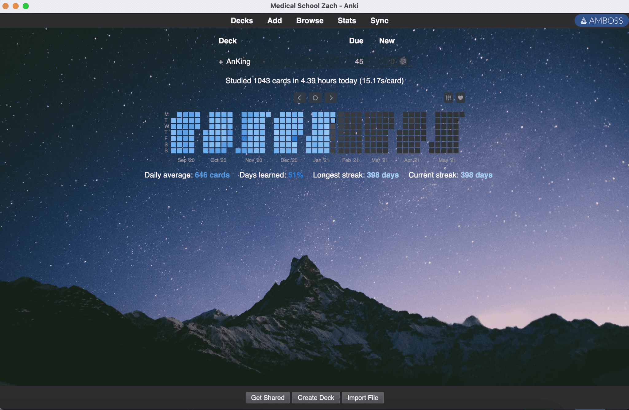 Anki App Interface Showing AnKing Deck Statistics