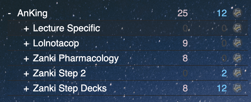 AnKing and Zanki Anki Decks Showing Card Counts